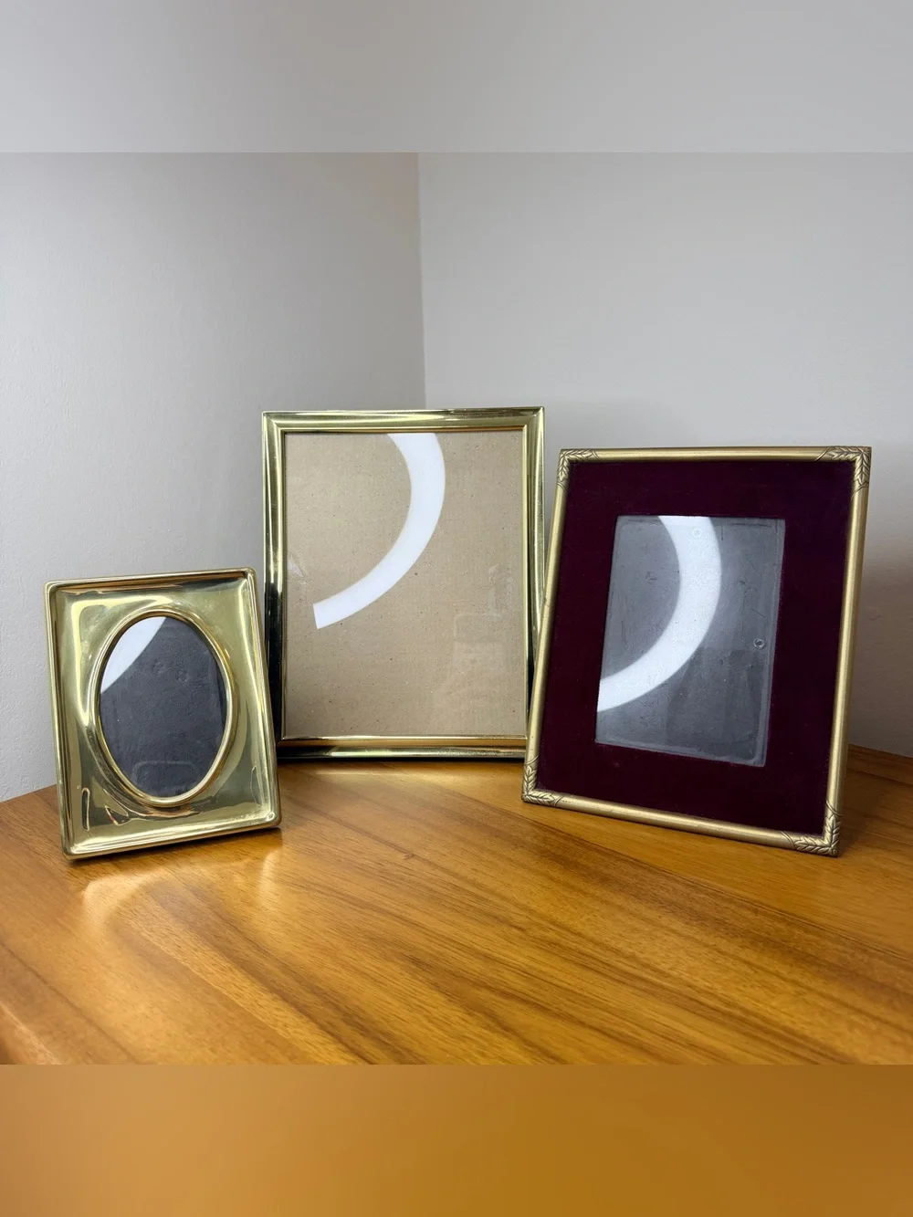 Vintage Gold Brass Photo Picture Frame Set of 3 Textured Smooth Mismatched
